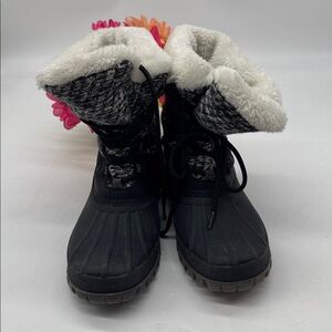 Cougar Black Winter Lace-Up Boots with Cream Faux-Fur Collar Size 9